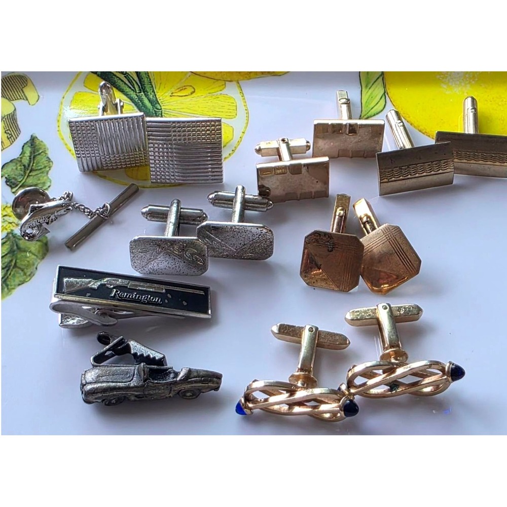 Vintage Cufflinks, Tie Clips, Tie Pin‎ Lot - Assorted Designs Gold Silver Tone